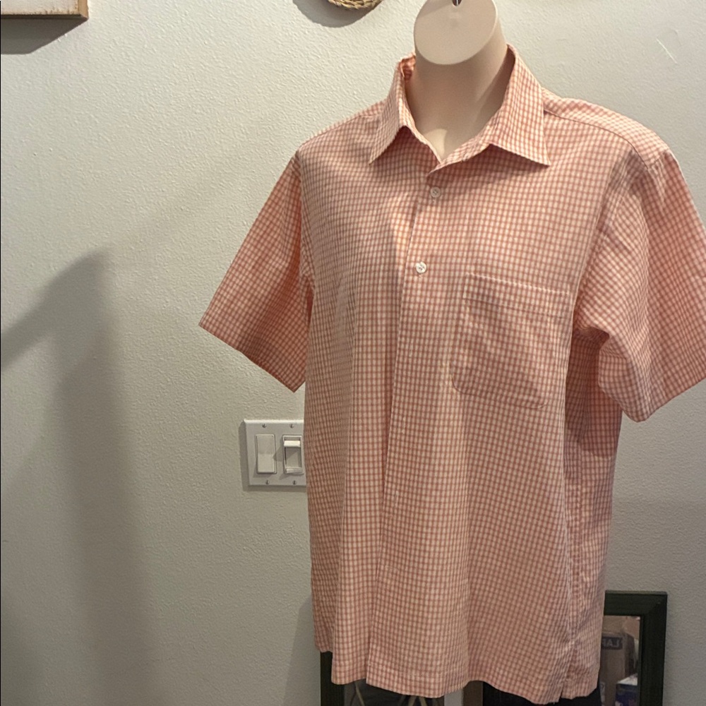 Joseph & Feiss Men's Coral Checkered Button Down Shirt EUC